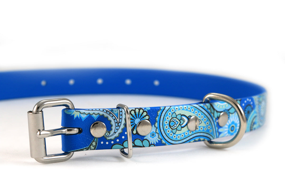 Blue Paisley Waterproof Sport Dog Collar - 1 inch
